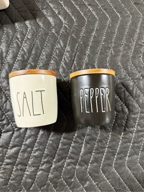 Rae Dunn Salt & Pepper Canisters with Wood Lids - White and Black
